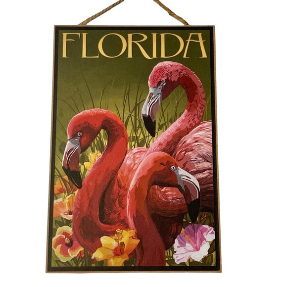 Pink Flamingo Florida Tiki Bar Sign Wall Door Decor Bird Island Tropical Beach - Picture 1 of 9